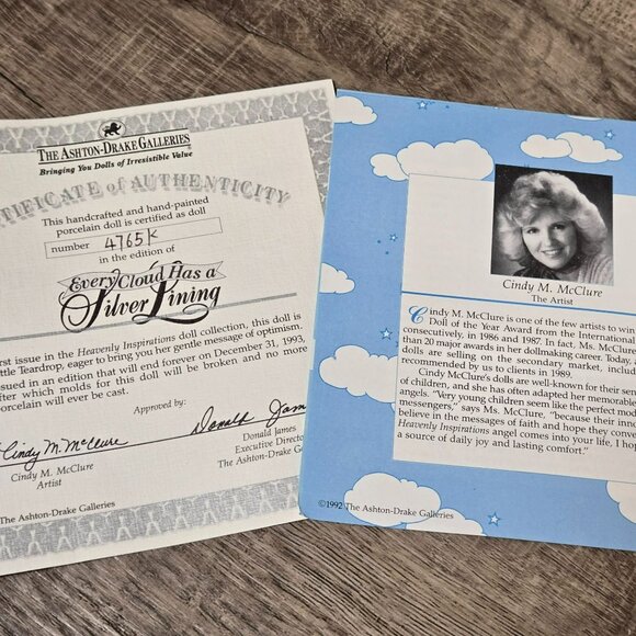 Ashton Drake "Every Cloud Has A Silver Lining" Porcelain Doll Cindy McClure 1992 - Picture 7 of 11